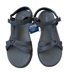 Skechers On-The-Go 600 Yoga Mat Black Strappy Sandals GoWalk Womens 11